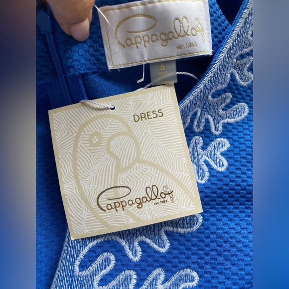 Pappagallo Marine blue w/white embroidered neckline sleeveless sheath dress sz-6 - Picture 9 of 11